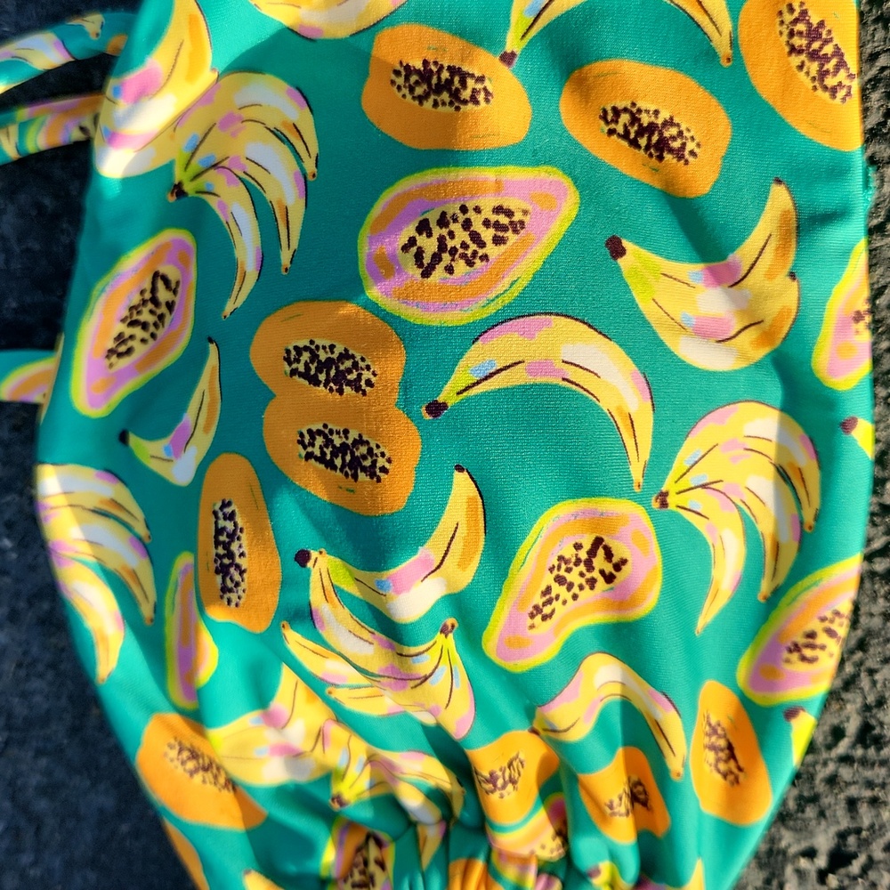 Tropical Print Bikini Top Large Size Bananas And Papaya